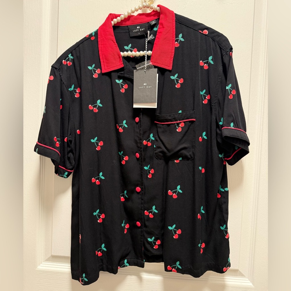 Lazy Oaf Cherry Print Bowling Shirt 👕 🎳